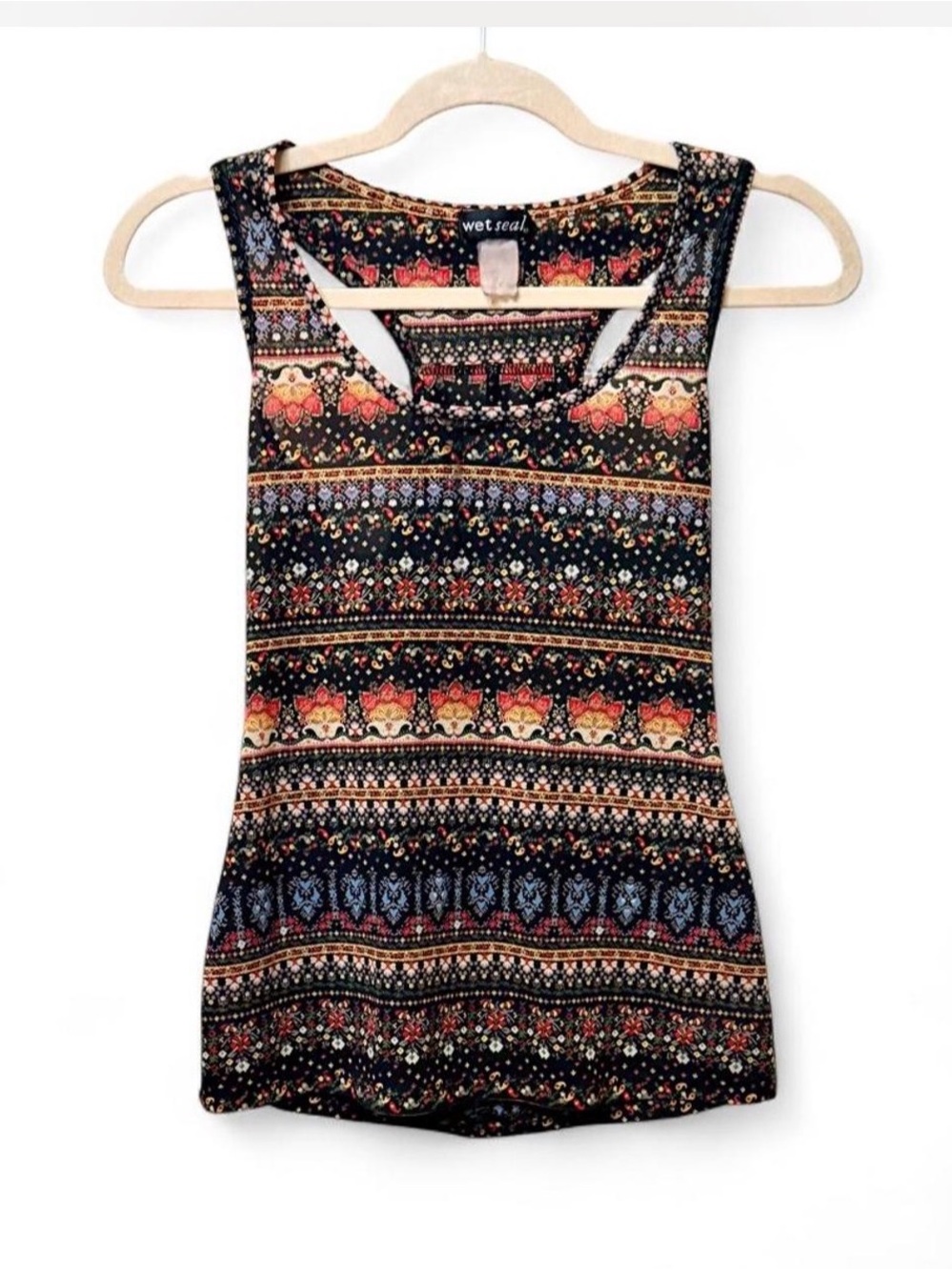 Wet Seal Black Semi Sheer Racerback Tank Top Sleeveless Blouse
